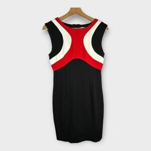 Trina Turk Womens size 2 Color Block Geometric Pencil Dress Black Red TD126520